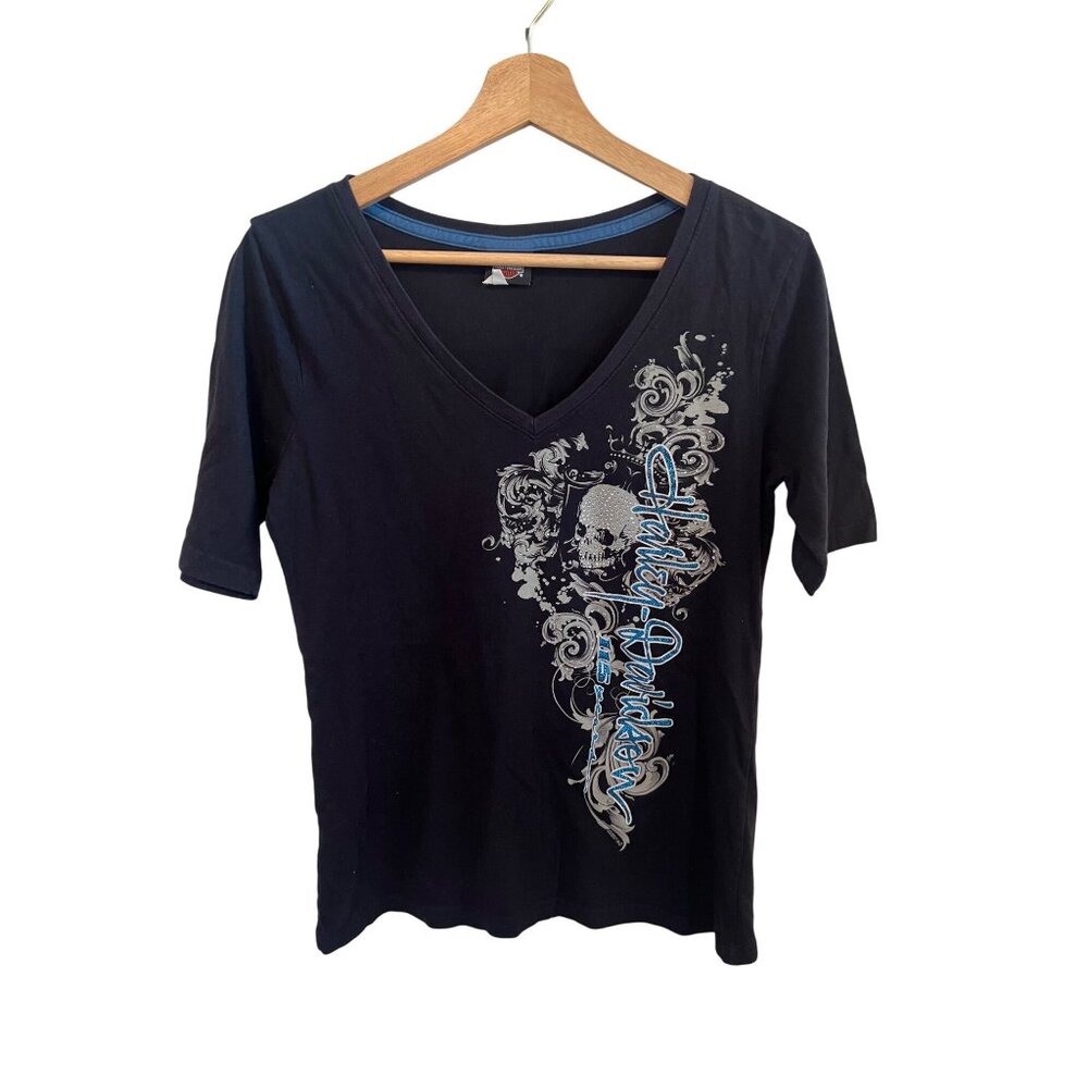 Harley Davidson Chandler, AZ Black Graphic Tee Skull Art Women's Size M Tshirt